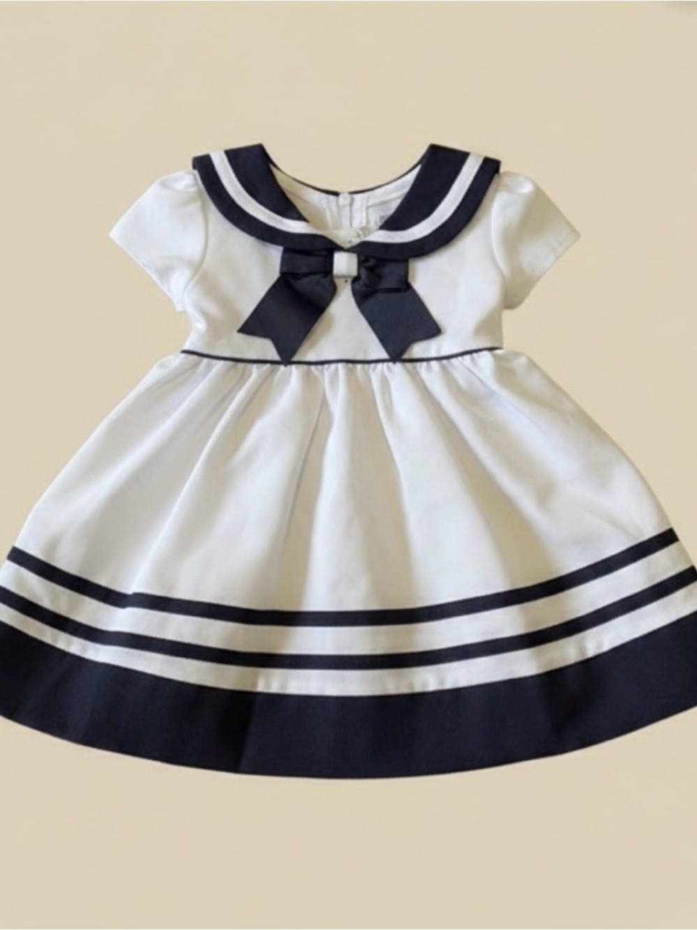 White and Navy Sailor-Style Girls' Formal Dress